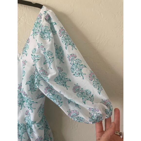 J. Marie Tiered Babydoll Floral Puff Sleeve Pastel Dress Coquette Cottage Core - Picture 4 of 10